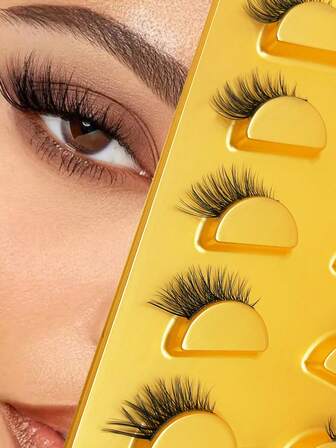 Five Pairs Of Strip Half Eye Lashes, Cat Eye Effect, Soft Transparent Band, Naturally Long And Curly, 10-12-15mm, Natural On The Eyes, Enlarging The Eyes To Enhance The Glamour