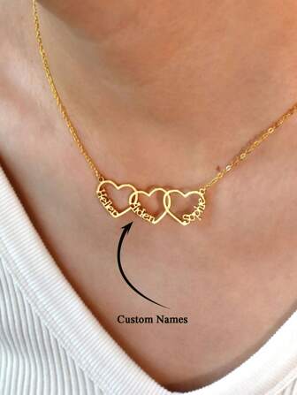 Customized Multiple Name Necklaces Gifts For Her, Personalized Heart-Shaped Name Pendant Necklace, Stainless Steel Golden Nameplate Necklace, Family Necklace Christmas Valentine's Day Gift Friendship Gift For Friends,Gold,Stylish,Colorful,Vintage,Unisex,Hipster,Simple,Casual,Custom,Personalized,Unique,Ideal Gifts For Him,Ideal Gifts For Her,Her,Boyfriend,Girlfriend,Dad,Mom,Family,Friends,For Anniversaries,For Birthdays,For Graduation,For Prom,For Party,Gold Jewelry