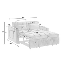 Pull Out Sofa Bed With Phone Holder, Convertible Velvet Loveseat Sleeper With 2 USB Charging Ports, Modern Futon Couch With Cup Holders And Adjustable Backrest, Small Love Seat For Living Room - 藍色 - 查看 7