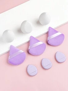 Bộ 9 dụng cụ mút trang điểm mềm mại thân thiện với da màu tím - 3 bông phấn hình quạt hai lớp & 3 dụng cụ tán phấn lớn & 3 bông phấn dạng đệm ngón tay cái - Màu tím - Xem 11