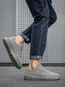 Sneaker casual sportive alla moda e leggere con suola piatta, realizzate in colori solidi e fantasia patchwork, adatte a uomo e donna per uso all'aperto - Grigio - Visualizzare 3