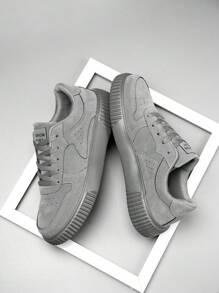Sneaker casual sportive alla moda e leggere con suola piatta, realizzate in colori solidi e fantasia patchwork, adatte a uomo e donna per uso all'aperto - Grigio - Visualizzare 5