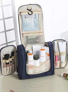 Travel Cosmetic Bags Large Capacity Toiletries Organizer Waterproof Storage Bag Neceser Bathroom Hook Wash Pouch 26 Initial Letter Pattern High Quality Makeup Bag Women Travel Classification Bag,Boho Vibes,For Holiday Beach, Bathroom Collection, Bedroom Collection, Large Capacity - Navy Blue - View 3