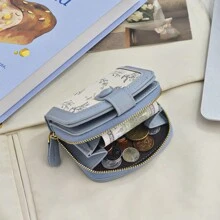 小碎花小巧甜美拉链零钱包/钱包学生生日圣诞礼物感恩节女士钱包钱包小钱包 - 藍色 - 查看 4