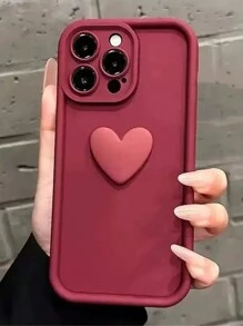 Heart-Shaped High Density Bamboo Fiber TPU Phone Case Compatible With Apple - Burgundy - View 2