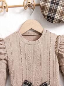 Young Girl Plaid Dress With Beret Hat Set, This Retro Plaid Dress With Beret Cap Has A British Style Vibe, Suitable For Autumn/Winter Season