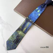 Van Gogh Starry Sky Print Necktie, 8cm Manual Tie For Men & Women, Formal Vintage Street Fashion Style - Multicolor - View 26