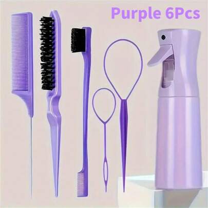 6pcs/Set Hair Brush Set, Hairdressing Spray Bottle, Hair Braiding Loop, Rat Tail Comb, Teasing Hair Brush, Edge Control Hair Brush, Back To School, Travel Holiday Essentials, Hair Accessories For Women, Slick Back Brush, Hair Dryer, Hair, Barber, Hair Tools, Hair Products, Edge Brush, Styling Brush, Travel, Hair Dryer, Hair Stuff, Hair Spray, Curly Hair Products, Hair Cutting Scissors, Christmas, Barbershop, Hairdressing, Hair Dryer, Curly Hair Brush, Hairdressing Equipment,Hair,Travel,Hair Products,Hair Tools,Hair Stuff,Barber,Barber Accessories,Barbershop,Hairdressing Equipment