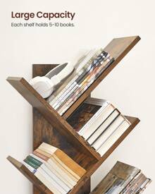 VASAGLE Bücherregal Baumform, Standregal 9 Ebenen, Eckregal platzsparend, Aufbewahrungsregal für Schlafzimmer, Wohnzimmer, Homeoffice, vintagebraun - Braun - Übersicht 5