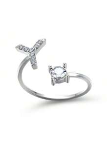1 Stück modischer einstellbarer Ring mit 26 englischen Buchstaben Design aus kubischem Zirkonia, kreatives Geschenk für Frauen, Paar-Alltagsringe