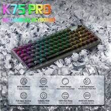 FREEWOLF X ATTACK SHARK K75 Pro 透明机械键盘 75% TKL 垫片键盘带旋钮、三重连接、热插拔 - 多色 - 查看 14