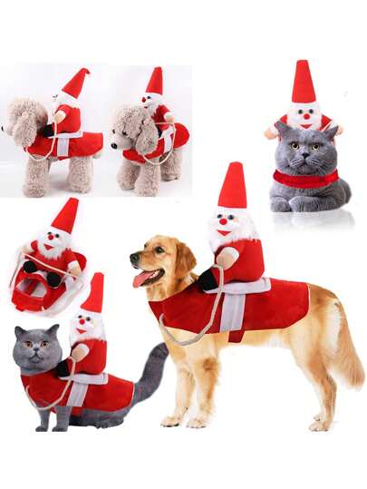 1pc Santa Claus Fall/Winter Medium Large Dog Christmas Dress Decorated Riding Outfit Halloween Halloween Costumes