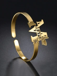 1 st. Goud Zilver Aangepaste Naam Armband Dames Meisjes Roestvrij Staal Aangepaste Naam Vlinder Verstelbare Achterkant Armband Sieraden Cadeau Thanksgiving Kerstmis