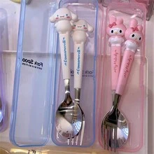 2pcs Cute Cartoon Doll Shape Stainless Steel Spoon And Fork Set Outdoor Edible Grade Cartoon Portable Boxed Cutlery Set - Multicolor - View 4