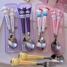 2pcs Cute Cartoon Doll Shape Stainless Steel Spoon And Fork Set Outdoor Edible Grade Cartoon Portable Boxed Cutlery Set - Multicolor - View 1