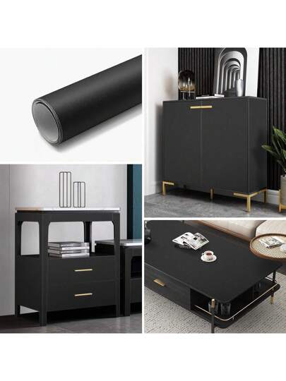 Ucdfi 1roll Matte Zwart Contact Paper Peel Stick Wallpaper Thick Waterproof ative Self Adhesive Vinyl Film Wrap Cabinets Countertops Walls Table, Renovation Stickers Wand Panels, Paper, Wallpapers, ation Items Refresh Your Home, Festival Birthday Graduation view 4