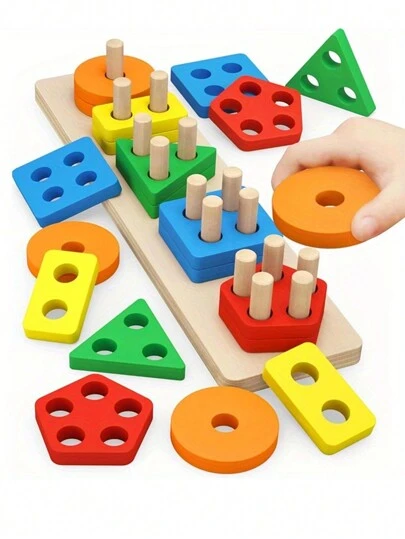 Juguetes de madera para ordenar y apilar para niños y niñas pequeños, juguetes de madera para niños pequeños y preescolares, juguetes educativos, reconocimiento de colores y formas, puzzles de aprendizaje, regalo de Navidad y Pascua