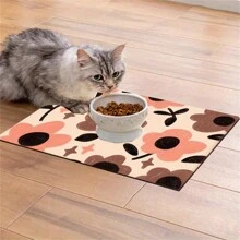 1 pièce Tapis de nourriture pour animal de compagnie impérméable à l'eau, à adhérence forte et à séchage rapide avec petits motifs verts pour chat ou chien, facile à nettoyer, convient pour divers bols à nourriture et eau