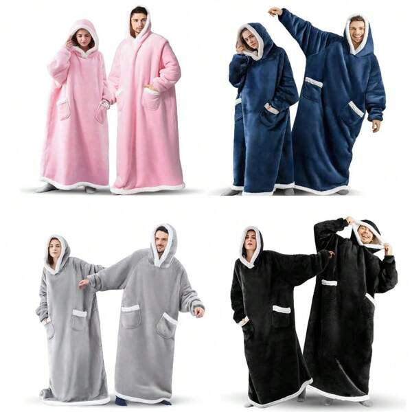 2024 Super Long Flannel Blanket With Sleeves Winter Hoodies Sweatshirt Women Men Pullover Fleece Giant TV Blanket Oversized New