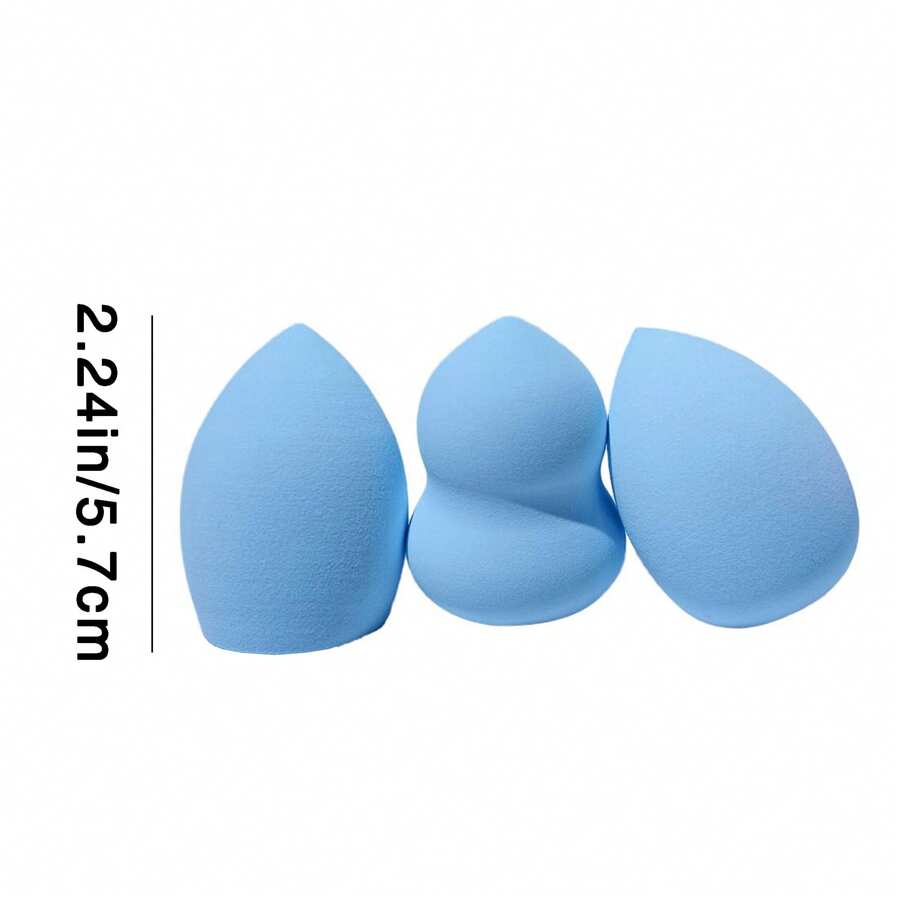 3pcs Princess Blue Makeup Sponges, Different Shapes In Same Color, Can