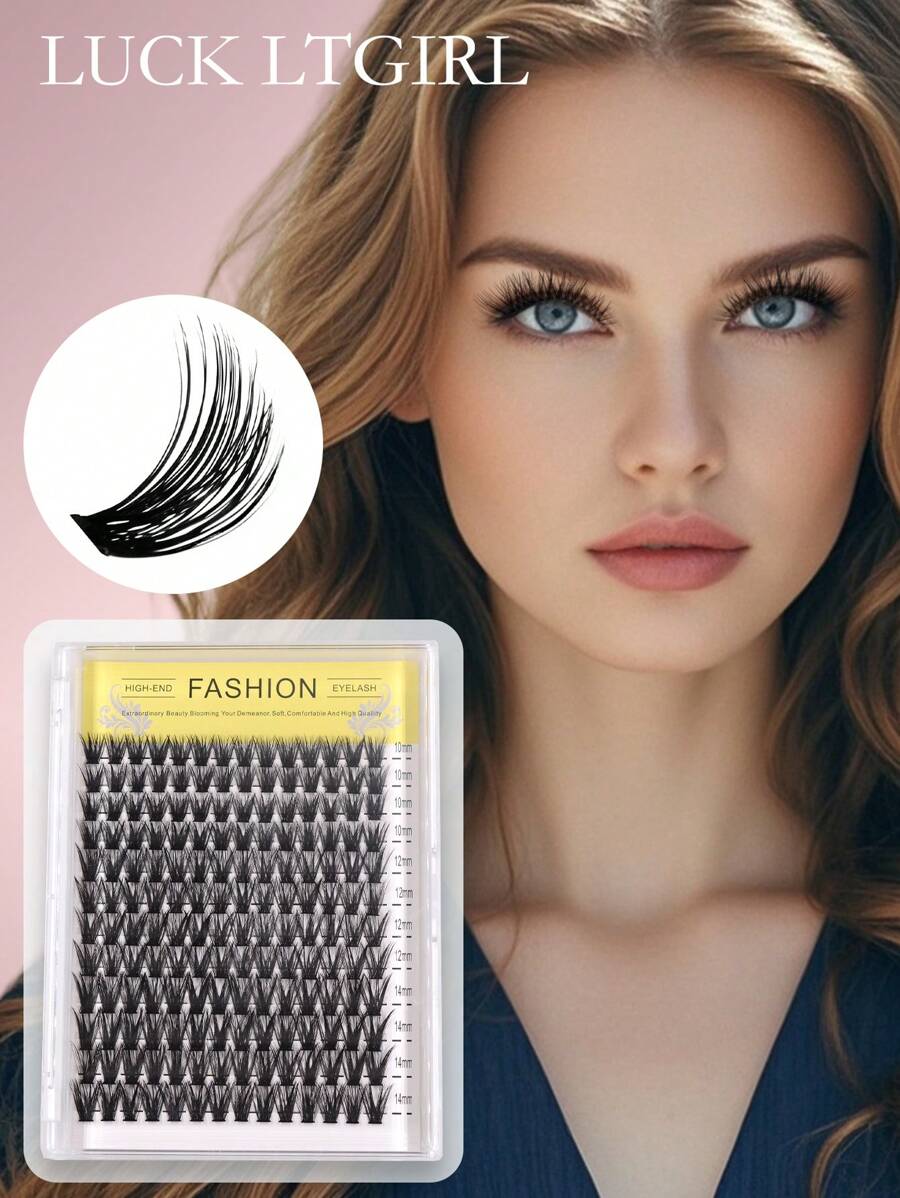 12 Rows, 168 Clusters, C Curl, 10-14mm Mixed, Self-Adhesive, Natural Volume, Segmented False Eyelashes, Suitable For Daily Commute And Party Makeup Lash Clusters, Eyelash Clusters, Individual Eyelashes, Lashes, Fake Lashes - Black - View 1