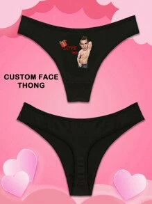 1 pieza Caja de regalo de Navidad, regalo personalizado del Día de San Valentín para novio/esposo, ropa interior de mujer con diseño sexy de tanga de cintura baja graciosa con estampado de letras en inglés, diseño elástico que realza el trasero
