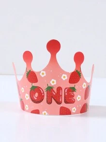 6 件草莓风格单一图案派对帽，纸质皇冠形派对帽，草莓主题 1 岁生日婴儿洗礼家庭节日派对装饰用品，生日快乐派对礼物