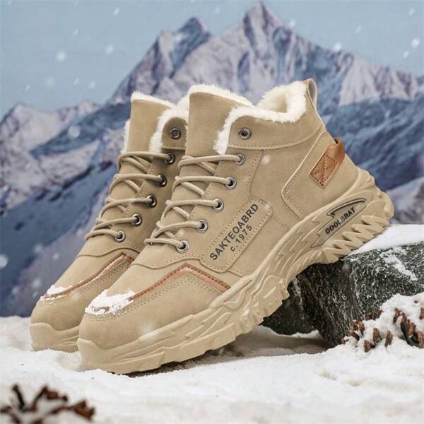 Botas de neve masculinas para atividades ao ar livre, calçados quentes de inverno, botas de caminhada à prova de vento com forro térmico