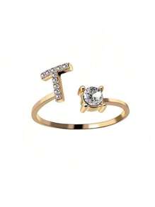 1 Stück modischer einstellbarer Ring mit 26 englischen Buchstaben Design aus kubischem Zirkonia, kreatives Geschenk für Frauen, Paar-Alltagsringe