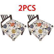 1pc Dining Room Printed Elastic Detachable Washable Chair Seat Cushion Cover, Without Back, Suitable For Kitchen, Office - Beige - View 8