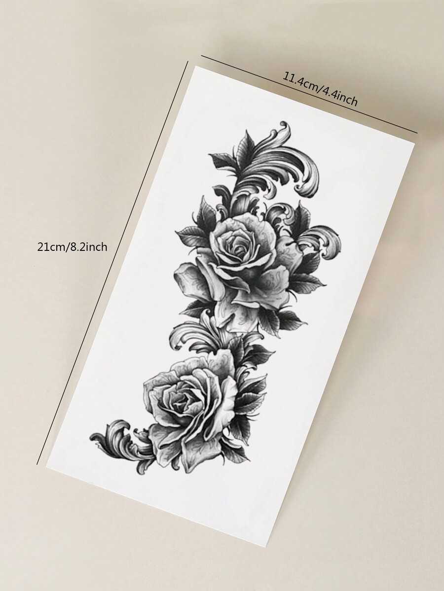 2pcs Black Peony Floral Pattern Waterproof Sexy Temporary Body Art