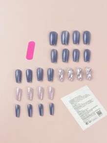 24pcs Short French Style Simple False Nails Set With 1pc Nail File And 1pc Jelly Gel Press On Nails Nail Supplies