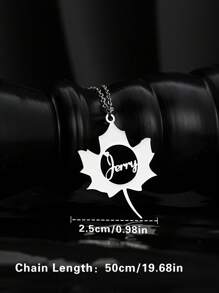 1 chiếc Bảng tên bằng thép không gỉ tùy chỉnh tối giản & Dây chuyền lá phong, Thích hợp cho tiệc tùng, quà tặng ngày lễ và đeo hàng ngày của phụ nữ - Bạc - Xem 4