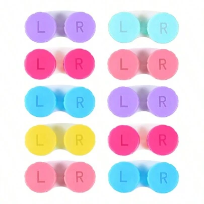 10 piezas de estuches para lentes de contacto de colores caramelo simples, caja de almacenamiento de doble paquete de colores aleatorios