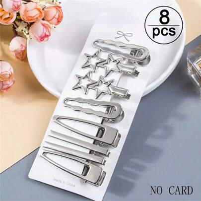 8pcs/Set Women Silver Hair Clips, Stylish Simple Elegant Bangs Side Clip, Versatile For Daily Use, Makeup, Date Claw Clips Hair Claws Hair Barrettes, School Stuff