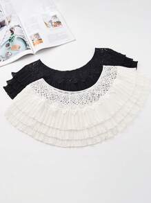 1件黑白女士水溶性蕾丝边雪纺褶皱披肩 - 蕾絲披肩 - 查看 1