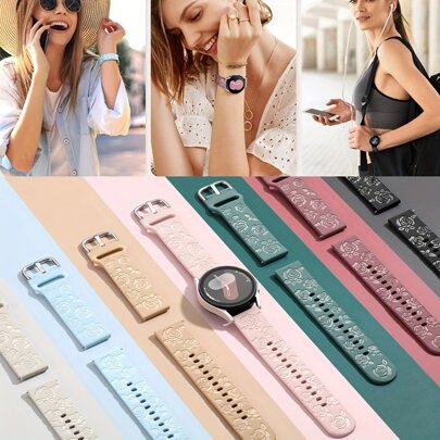 20mm Smooth Floral Carved Soft Silicone Sport Watch Band Compatible With Samsung Galaxy Watch 7 6 5 4 40mm 44mm / 5 Pro / 6 Classic 47mm / Watch 4 Classic / Active 2, Suitable For Men And Women (Watch Not Included)