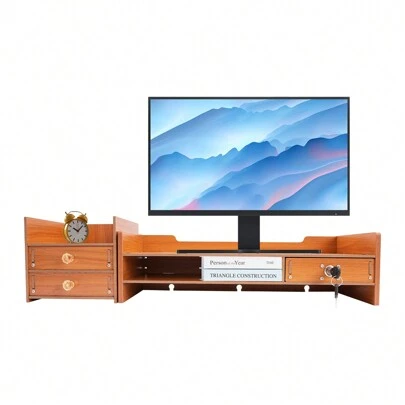 YUNRUX Monitor Stand Wooden Desk Attachment Monitor Riser Organizer With Drawers Wooden Monitor Stand With Drawers Desk Attachment Monitor Riser Organizer