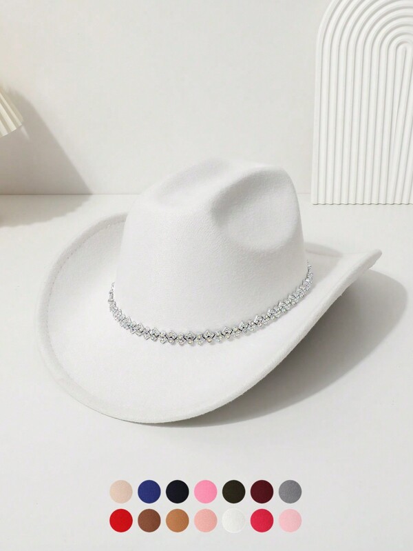 1 peça chapéu de cowgirl ocidental de cor sólida feminino, unissex colorido 3D geométrico casual mini chapéu para viagem, festa, chapéu de jazz para uso diário