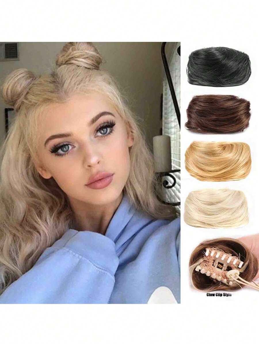 1pc Elegant Mini Claw Clip Hair Bun Extensions,Synthetic Hair Bun