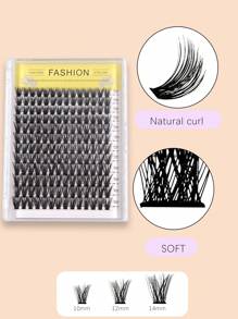 12 Rows, 168 Clusters, C Curl, 10-14mm Mixed, Self-Adhesive, Natural Volume, Segmented False Eyelashes, Suitable For Daily Commute And Party Makeup Lash Clusters, Eyelash Clusters, Individual Eyelashes, Lashes, Fake Lashes - Black - View 2