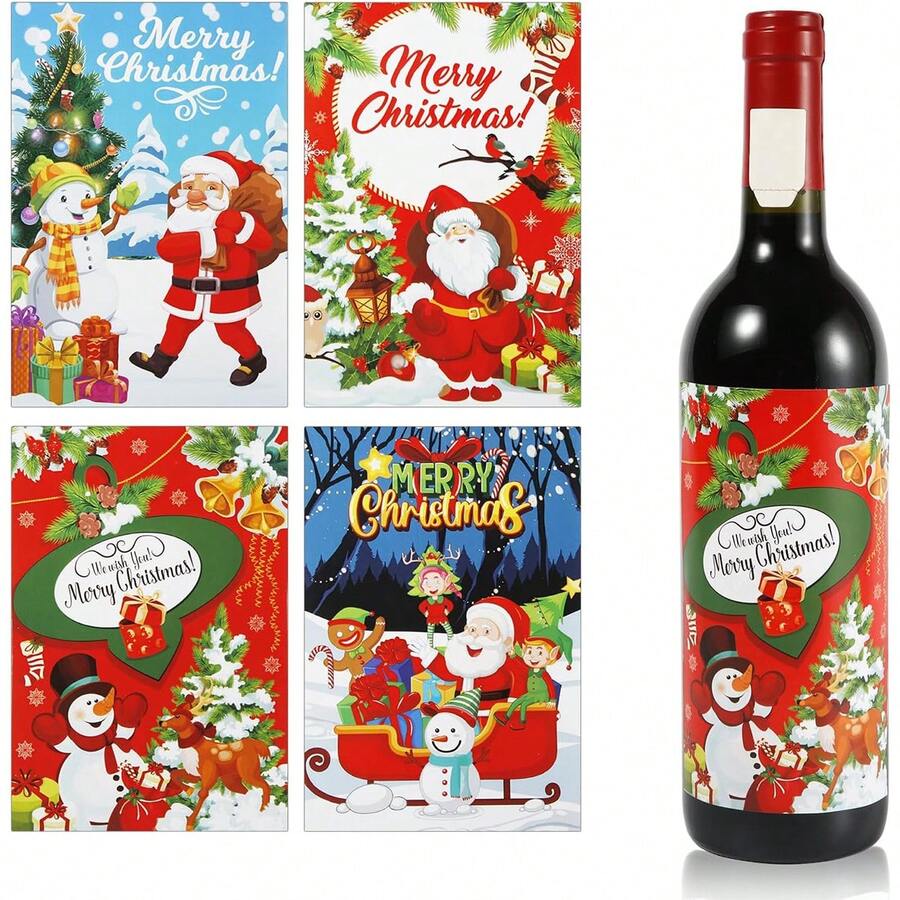 24 件圣诞瓶贴、圣诞瓶标签、圣诞瓶贴、自粘瓶标签用于圣诞派对装饰（4 种设计）