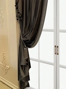 2panels European High-End Villa Thickened Luxury Blackout Black Velvet Living Room Dining Room Finished Curtains, Excluding Curtain Heads - màu đen - Xem 5