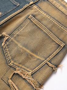 Men's Retro Distressed Color Blocking Slim Fit Denim Jeans