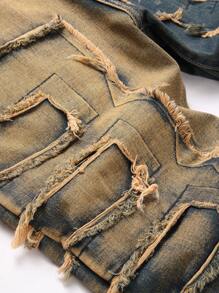 Men's Retro Distressed Color Blocking Slim Fit Denim Jeans
