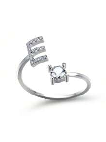 1 Stück modischer einstellbarer Ring mit 26 englischen Buchstaben Design aus kubischem Zirkonia, kreatives Geschenk für Frauen, Paar-Alltagsringe
