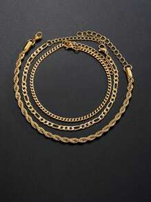 6pcs/7pcs Minimalist Stainless Steel Chain Bracelet Set For Men, Fashionable For Commute, Casual Daily Wear