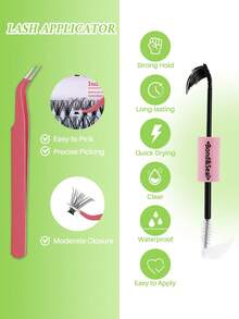 280 件簇状睫毛套件 DIY 睫毛延长 D 卷曲长款带粘合和密封睫毛镊子 在家 DIY 簇状睫毛 - 黑色 - 查看 3