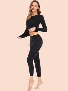2 SETS Ropa interior térmica para mujer, conjunto de pantalones y manga larga, forro térmico suave y fácil de cortar, capa base para clima frío
