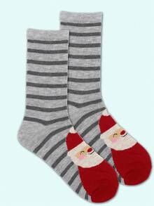 1 par de calcetines medianos a la pantorrilla para hombre con rayas y diseño de Papá Noel, adecuados como regalo de Navidad - Multicolor - Ver 3
